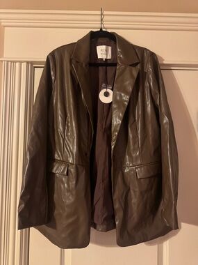 NWT Revolve Faux Leather Brown Blazer Jacket